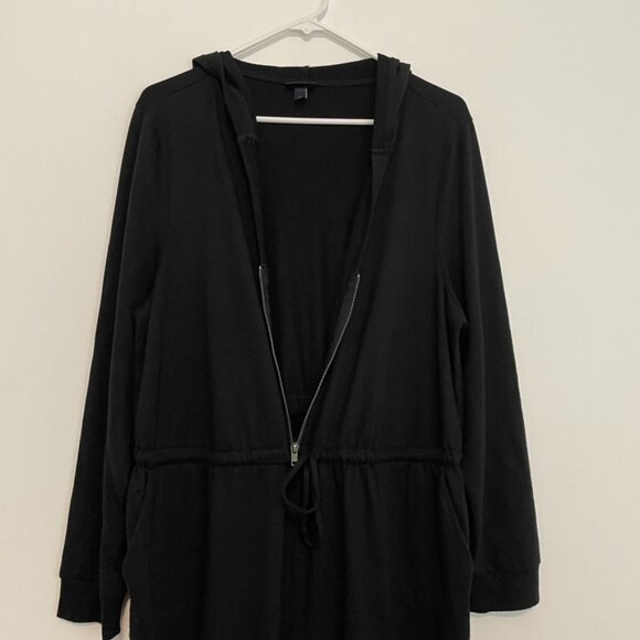TORRID 1 Plus Size Black Terry Zip Front Hooded Jumpsuit Long Sleeve Cropped 1X - Picture 8 of 16